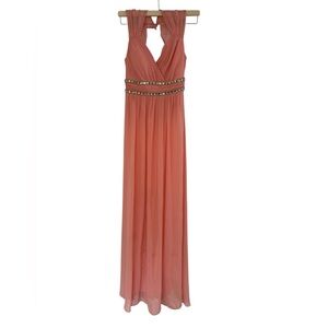 Chic Peach Maxi Dress with Gold Accents